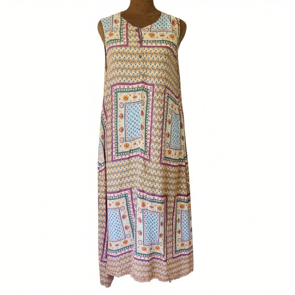 Global Desi Dress Size L Mixed Boho‎ Pattern Colorful Pockets Asymmetrical
